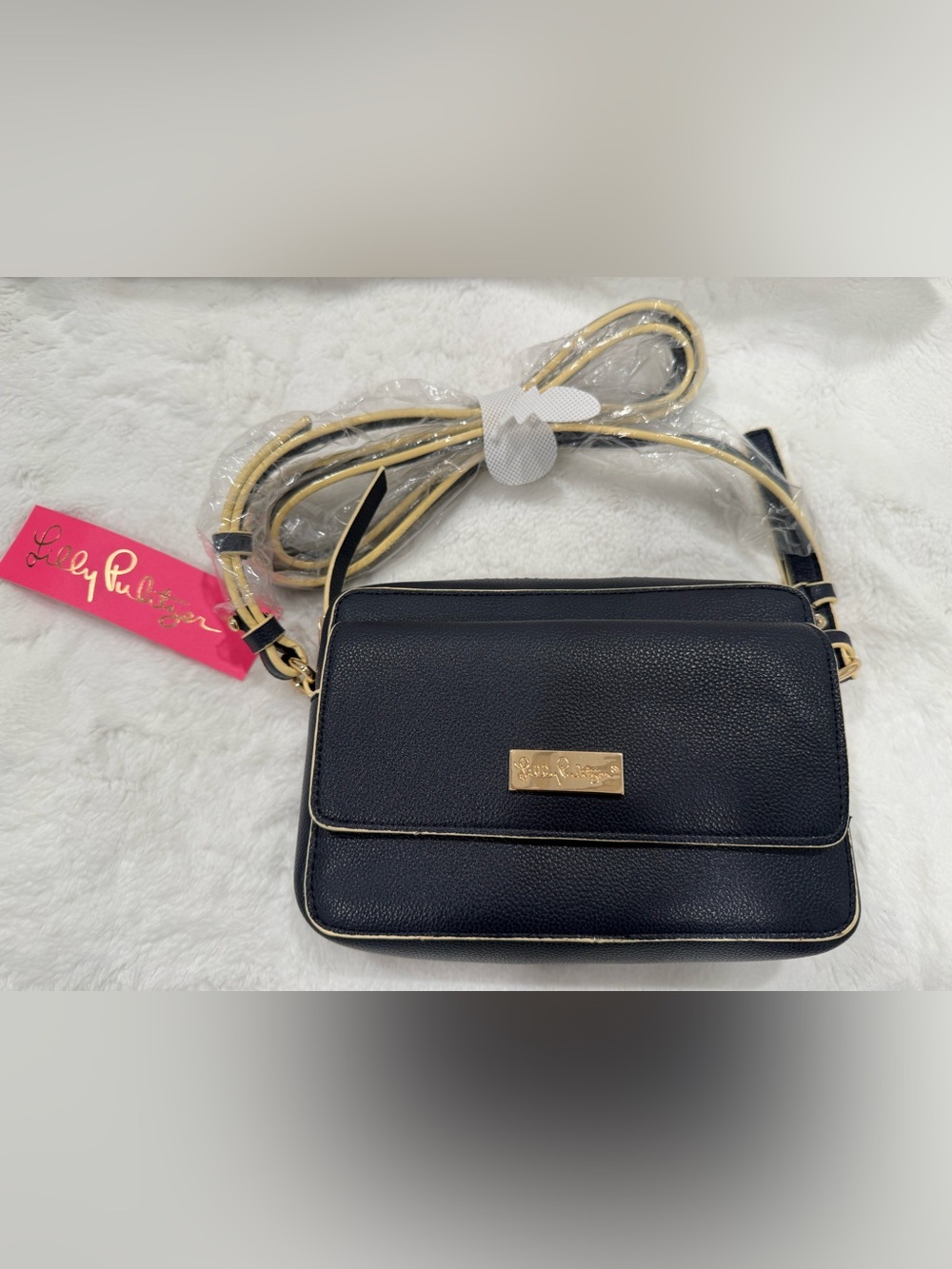 Lilly Pulitzer Lilias True Navy Crossbody Bag with Gold Trim NWT
